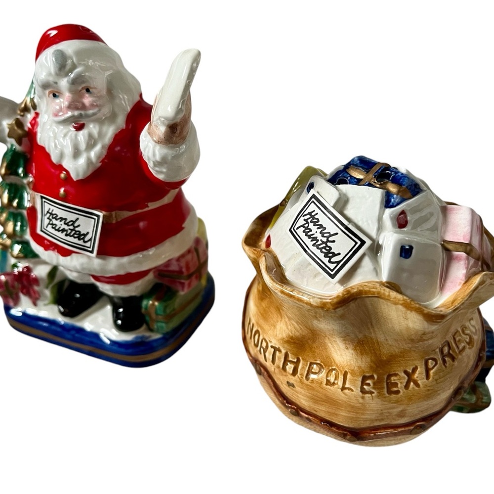 Fitz & Floyd Omnibus Santa North Pole Express Mail Bag Salt Pepper Shaker 1993